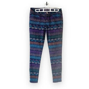 American‎ Eagle Stretch Jegging Colorful Feathers Size 4 Boho Festival Jeans Fun